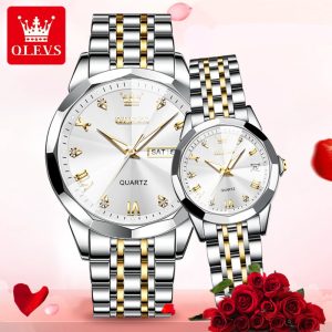 OLEVS 9931 luxury Couple Stainless Steel Watch Silver Gold White.